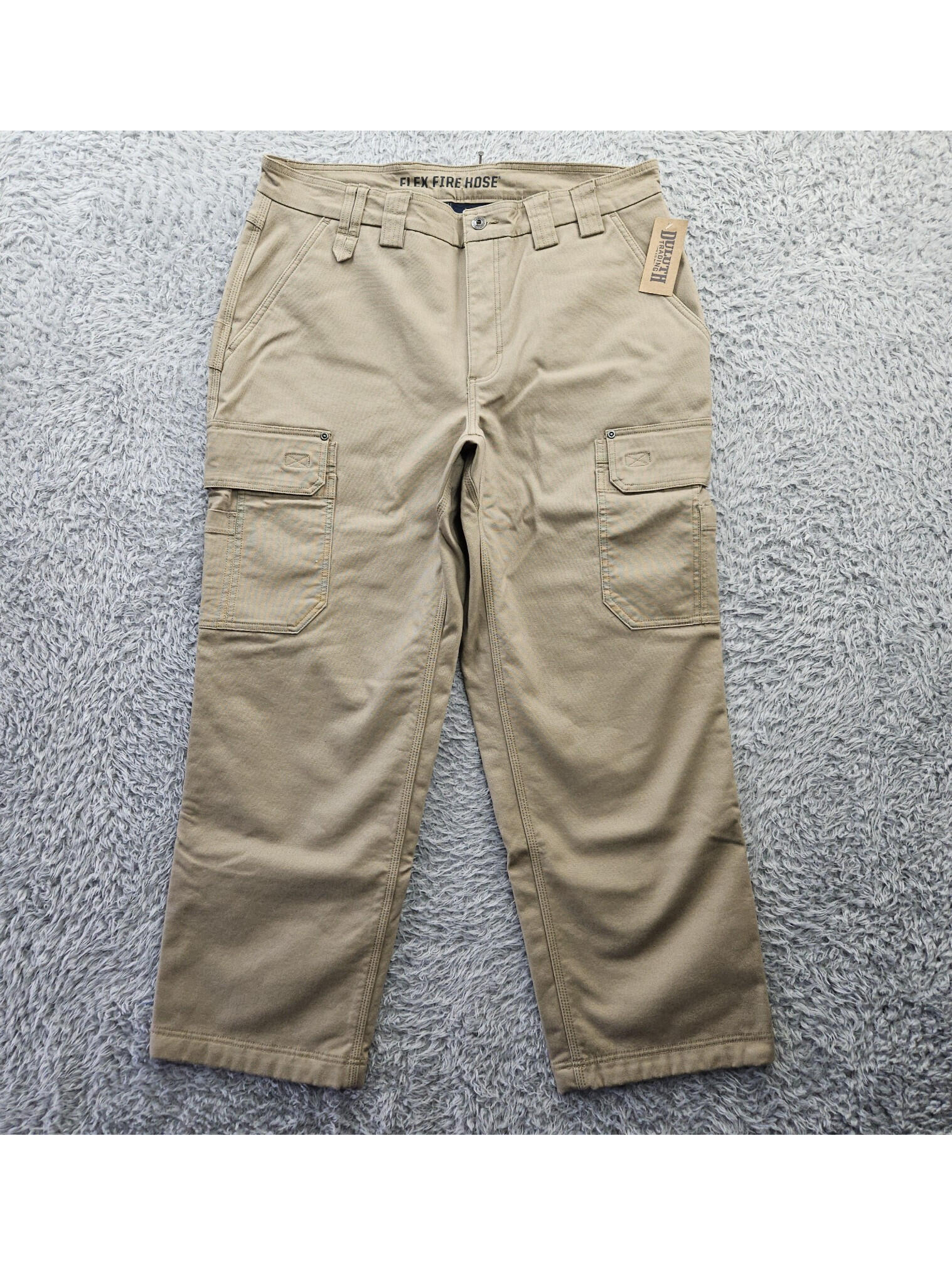 Duluth Flex Fire Hose Fleece Lined Cargo Work Pants 38x30 New W Tags Khaki